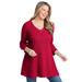 Plus Size Women's V-Neck Shaker Trapeze Sweater by Woman Within in Vivid Red (Size 5X)