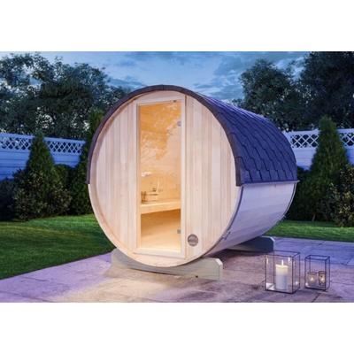 Fasssauna Mini s Fasssauna 2 Sitzbänke aus Holz , Sauna mit 42 mm Wandstärke, Außensauna mit Image