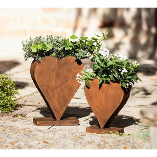 2x Pflanzer Rostherz aus Metall in Rost Optik, stehend im Herz Form, Blumentopf, Pflanztopf,