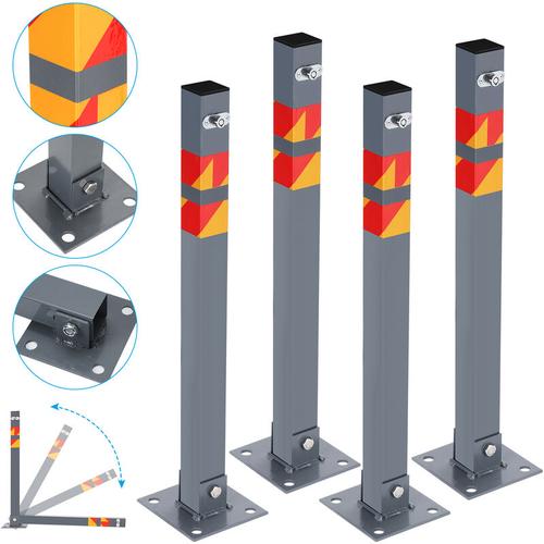 Randaco – 4 Set Absperrpfosten Absperrbänder Parkplatzsperre Klappbar Sperre Eckig 65cm