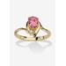 Women's Yellow Gold Plated Simulated Birthstone And Round Crystal Ring Jewelry by PalmBeach Jewelry in Pink Tourmaline (Size 5)