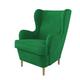 Furninero - Wing Chair, Wingback Armchair, No quilting, Rounded Oak Legs, Majestic Velvet Green fabric (Stain Resistant)