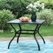 Lark Manor™ Alyah 4-person Steel Patio Outdoor Furniture, Patio Dining Sets w/ Umbrella, Metal Swivel Chairs, Square Table Metal in Black | Wayfair