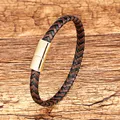 Bracelet classique en cuir tressé bleu marron breloque en acier inoxydable fermoir magnétique