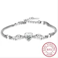 Bracelets à breloques coeur double ailes d'ange pour femme argent regardé 100% bijoux en cristal