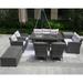 Patio Sofa Set With Gas Firepit and Ice Container Dining Table and Chairs