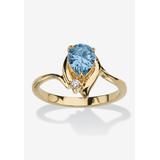 Women's Yellow Gold Plated Simulated Birthstone And Round Crystal Ring Jewelry by PalmBeach Jewelry in Aquamarine (Size 9)