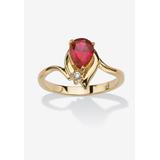 Women's Yellow Gold Plated Simulated Birthstone And Round Crystal Ring Jewelry by PalmBeach Jewelry in Ruby (Size 7)