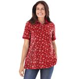 Plus Size Women's Perfect Printed Short-Sleeve Polo Shirt by Woman Within in Classic Red Snowflakes (Size S)