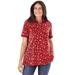 Plus Size Women's Perfect Printed Short-Sleeve Polo Shirt by Woman Within in Classic Red Snowflakes (Size S)