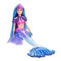 Barbie Mermaid Power, Puppe Meerjungfrau, Puppe mit blauen und lila Haaren, Meerjungfrauenschwanz mit austauschbaren Flossen, Zubehör, Geschenke für Kinder ab 3 Jahren,HHG52