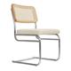 Design Stuhl UBERTO - Design Stuhl, Bouclé Stoff in Weiß, Rattan & verchromtes Metall