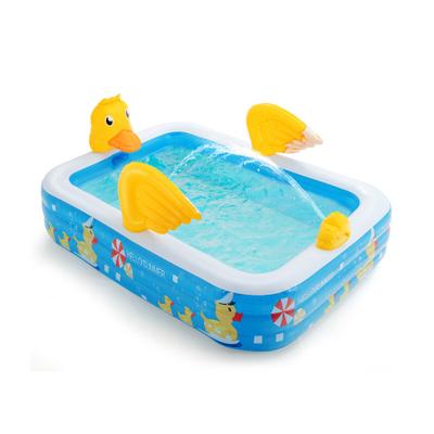 Costway Inflatable Swimming Pool Duck Themed Kiddie Pool with Sprinkler for Age Over 3-Blue