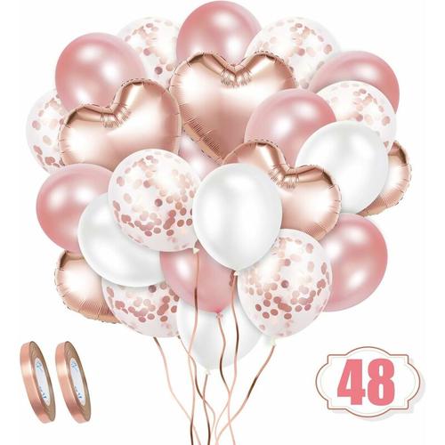 Rosegold Luftballon Set, 48 Stück Folienballon Set, Konfetti Luftballons & Latex Ballons mit