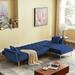 Modern Velvet Upholstered Reversible Sectional L-Shaped Sofa Bed with Movable Ottoman and Nailhead Trim