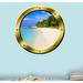 East Urban Home Tropical Beach Porthole 3D Ocean Wall Decal Vinyl in Blue/Yellow | 14" H x 14" W x 0.01" D | Wayfair