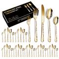 XIAOYU 40 Piece Silverware Set, Stainless Steel Flatware Set, Service for 8, Unique Pattern Design, Includes Dinner Knives/Forks/Spoons, Mirror Polished Cutlery Set, Gold