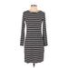 Ann Taylor LOFT Casual Dress - Sweater Dress Boatneck Long Sleeve: Blue Stripes Dresses - Women's Size 0 Petite