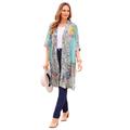 Plus Size Women's Luxe Georgette Long Kimono by Catherines in Turq Floral Paisley (Size 2X)