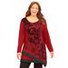Plus Size Women's Layered Asymmetrical Tunic by Catherines in Classic Red Scroll (Size 3X)