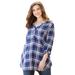 Plus Size Women's Perfect Plaid Swing Shirt by Catherines in Navy Plaid (Size 5X)