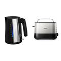 Wasserkocher - MELITTA - Look Aqua 1026-02 BK SST, mit automatischer Endabschaltung, verdecktem Heizelement, 1,7L, 2400 W & Philips Domestic Appliances HD2637/91 Toaster, Kunststoff, Schwarz/Edelstahl