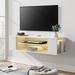 Orren Ellis Floating TV Stand w/ Yellow LED Lights For Tvs Up To 55" Wood in White | Wayfair 54BA46352BA6498486438304B05B4D82