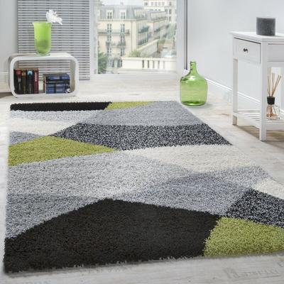 Shaggy Teppich Hochflor Langflor Weich Geometrisch Gemustert Grau Schwarz Grün 70x250 cm - Paco Home