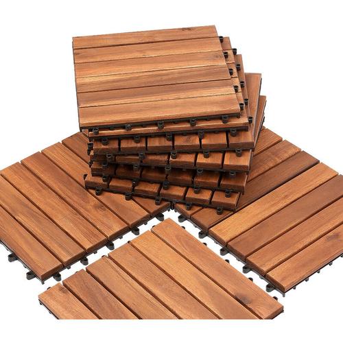 Holzfliesen aus Akazien Holz 30x30cm, 6 Latten Fliese 1m², Bodenfliesen für Terrassen und Balkon(11