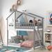 Twin Over Twin Size Solid Pine Wood Bunk Bed with Semi-Enclosed House Design Frame, Full-Length Railings and Ladder