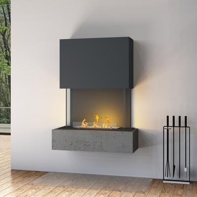 muenkel design Como [moderner Design Ethanolkamin]: Concrete (Betonoptik) - Haube schwarz-grau - safety burner 450