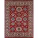 Red/ Ivory Geometric Kazak Vegetable Dye Wool Area Rug Hand-knotted - 8'4" x 9'7"