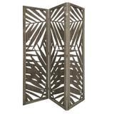 3 Panel Wooden Screen with Laser Cut Tropical Leaf Design - 67 H x 48 W x 1 L