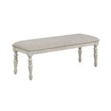 Katherine 48 Inch Bench with Fabric Seat and Turned Legs, White - 48 L X 17 W X 19.5 H Inches