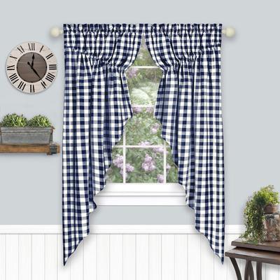Buffalo Check Gathered Swag Window Curtain Pair by Achim Home Décor in Navy