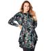 Plus Size Women's Boatneck Swing Ultra Femme Tunic by Roaman's in Black Flower Paisley (Size 26/28) Long Shirt