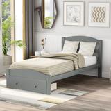 Twin Size Platform Bed Frame with Storage Drawer & Wood Slat Support, No Box Spring Needed