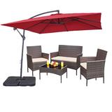 Arlmont & Co. Karetha 8.2X8.2Ft Patio Cantilever Sunbrella Umbrella w/ Stand Metal in Red | 96.5 H x 98.4 W x 98.4 D in | Wayfair