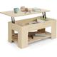 Goplus - Table Basse avec Plateau Relevable, Espace de Rangement Cache sous Plateau et Etagere