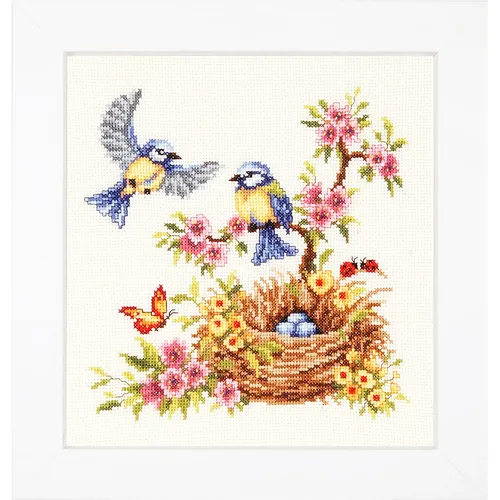 Stickbild Kohlmeisen Nest, 23 x 23 cm