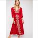 Free People Dresses | Free People Embroidered Fable Midi Dress In Rock N' Roll Red Combo | Color: Red/White | Size: Xs