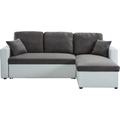 Canapé d'angle aspen convertible, réversible et coffre en tissu gris et pu blanc - Gris