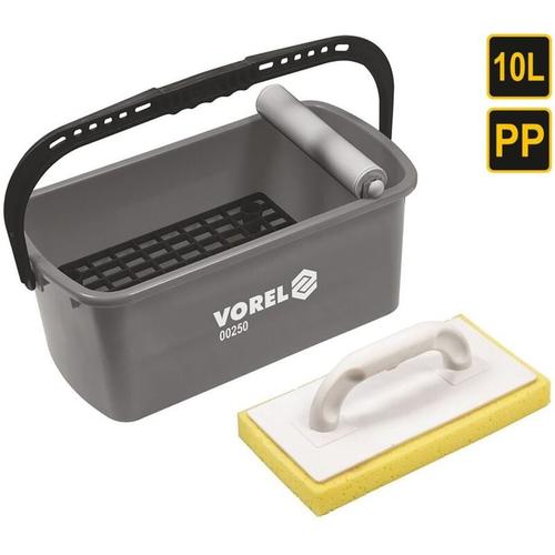 Fliesen-Waschset, 3-teilig, 10 l Eimer mit Rolle, Waschbrett, Fugbrett