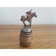 Vintage metal horse & jockey painted bottle stopper cork in barrel stand, Novelty Drinks cork, Bottle stopper, barware