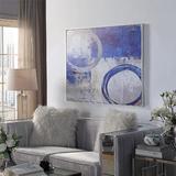 Orren Ellis Circle Abstract Wall Art 24 X 32 w/ Silver Frame, Blue & Silver Canvas in White | 36 H x 36 W x 1.4 D in | Wayfair