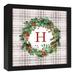The Holiday Aisle® Holiday Gray Plaid Monogram Wreath H - Wrapped Canvas Graphic Art Canvas in Green | 13.73 H x 13.73 W x 1.25 D in | Wayfair