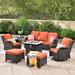 Red Barrel Studio® 7 Piece Rattan Sofa Seating Group w/ Fire Pit & Cushions Synthetic Wicker/All - Weather Wicker/Wicker/Rattan | Outdoor Furniture | Wayfair