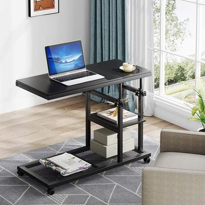 Height Adjustable C Side Table with Wheels, Sofa Bedside Laptop Desk