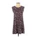 Ann Taylor LOFT Outlet Casual Dress - A-Line Crew Neck Sleeveless: Burgundy Animal Print Dresses - Women's Size X-Small Petite - Print Wash