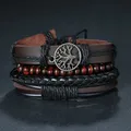 Bracelets en cuir tressé pour hommes couleur noire Vintage breloque arbre de vie gouvernail